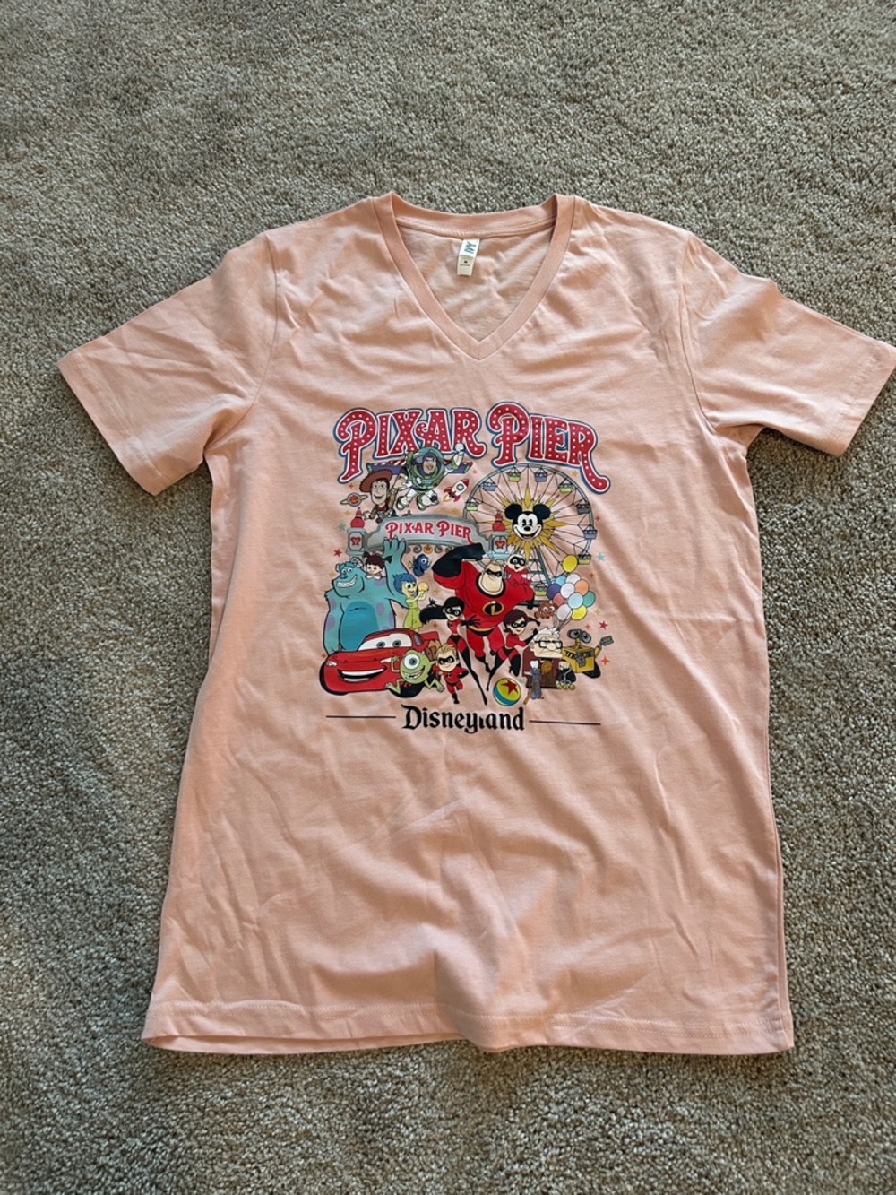 Disney Pixar Pier Peach V‑Neck Graphic Tee for Kids
